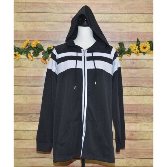 AVX Women's 26W Black & White Athletic Zip Up Hoodie Jacket Pockets Casual Warm - Picture 1 of 13